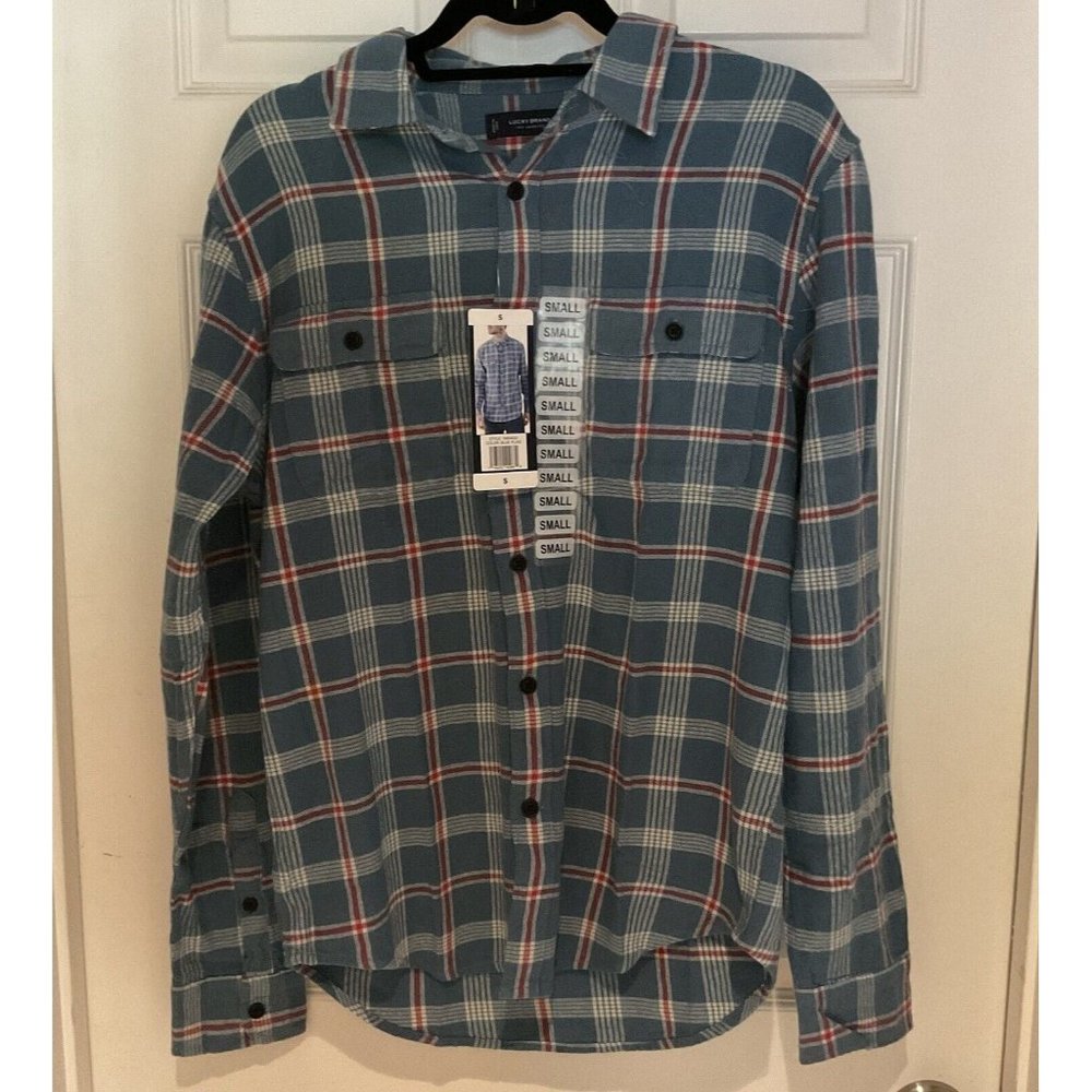 Lucky Brand Men’s Blue Plaid Flannel Size Small Style#7MS4002 Classic Fit